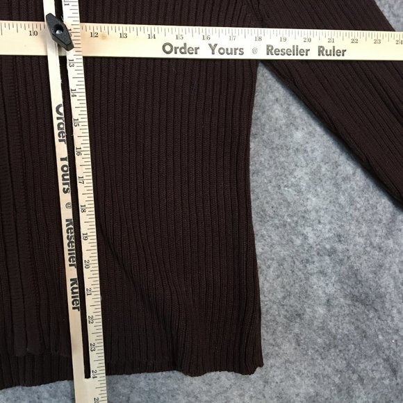 Vintage Sweater Jacket L 12 14 Brown Ribbed Knit Slim Fit Faux Fur Collar Casual - Picture 8 of 10